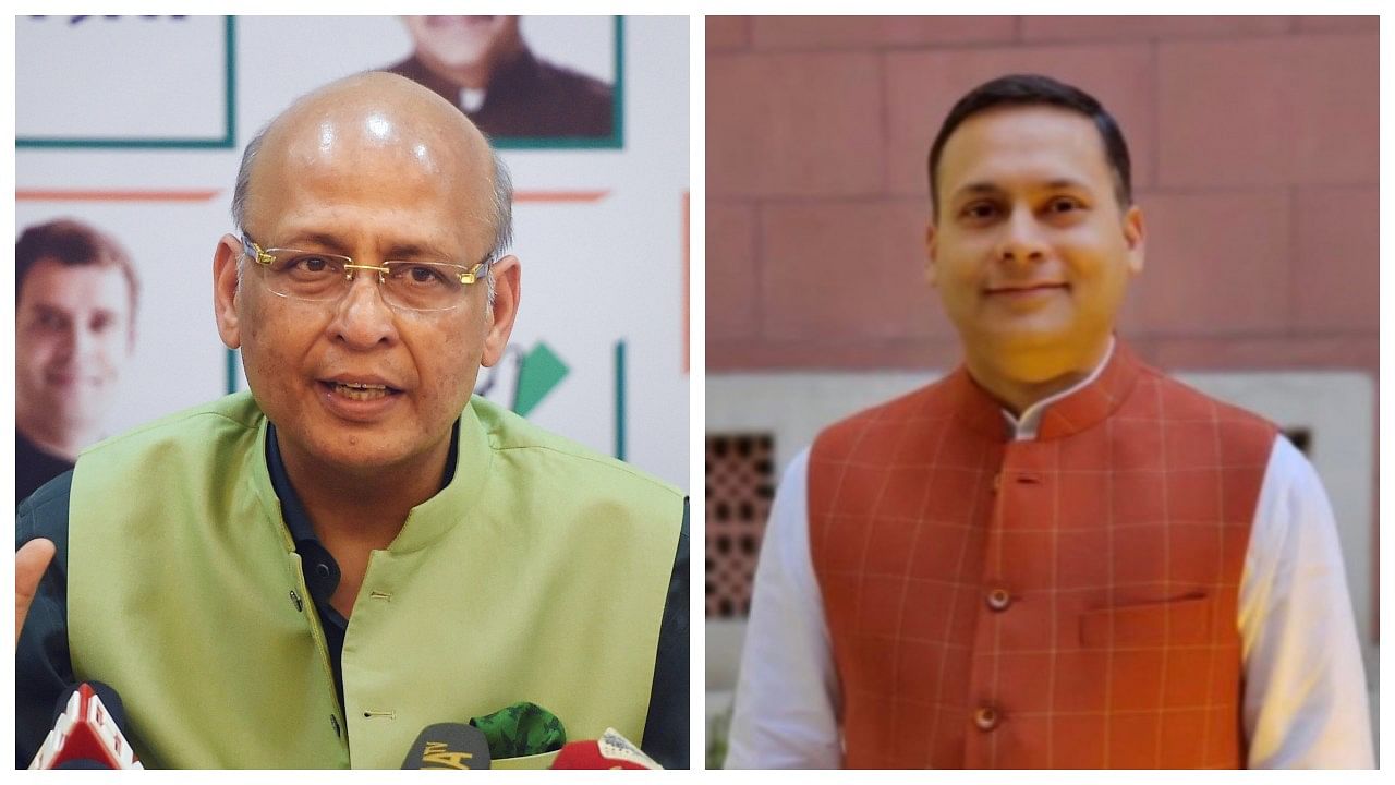 Congress spokesperson Abhishek Singhvi, National in-charge of BJP's Information & Technology department Amit Malviya. Credit: DH Collage