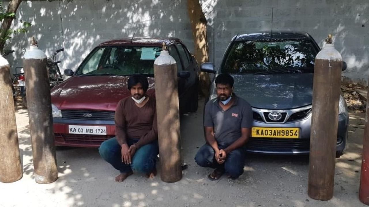 CCB police arrested two persons who were selling oxygen cylinders in black. Credit: special arrangement