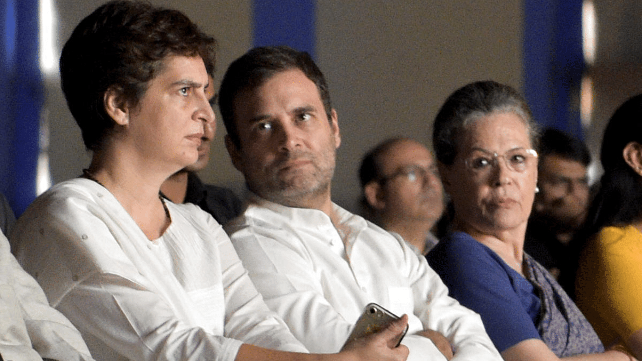 (From left to right) Priyanka Gandhi Vadra, Rahul Gandhi and Sonia Gandhi. Credit: PTI File Photo