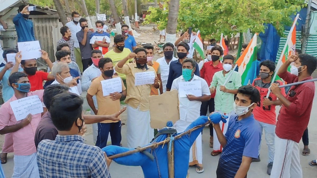 Lakshadweep residents protesting against the administration. Credit: Special arrangement/Muhammad Mazhar