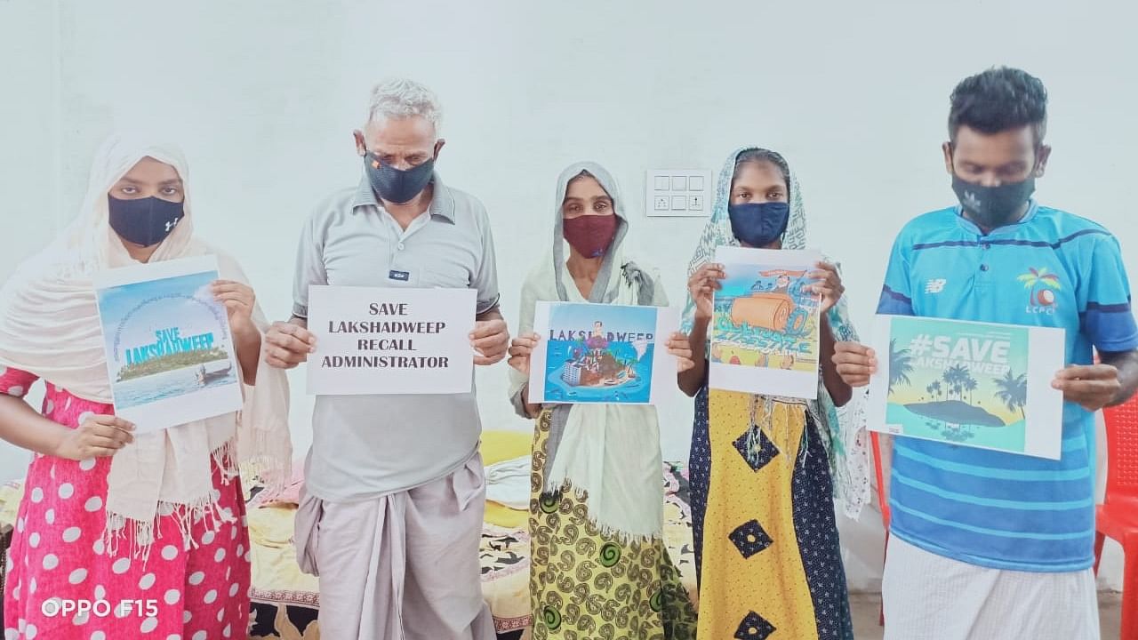 Lakshadweep residents protesting against the administration. Credit: Special arrangement/Muhammad Mazhar