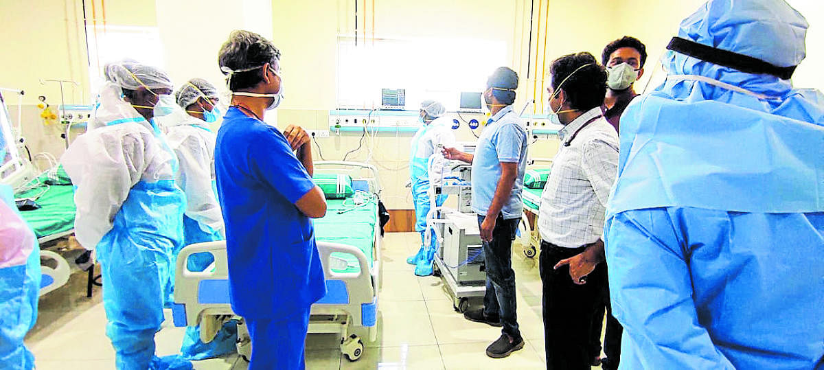 Covid healthcare unit at Princess Krishnajammanni Super Speciality Hospital in Mysuru. DH PHOTO