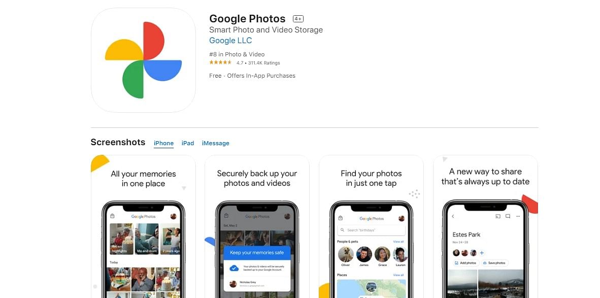 Google Photos app on Apple App Store (screen-shot)