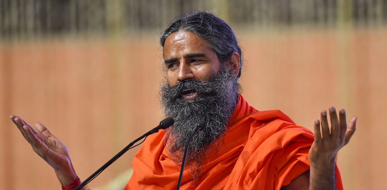 Ramdev was recently forced to withdraw a statement made in a viral video clip. Credit: PTI Photo