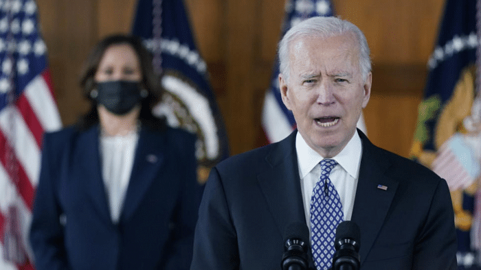Biden's decision to install Harris as the leader of an effort to beat back bills in states nationwide that are trying to tighten voting rules adds another problem to her portfolio. Credit: AP Photo