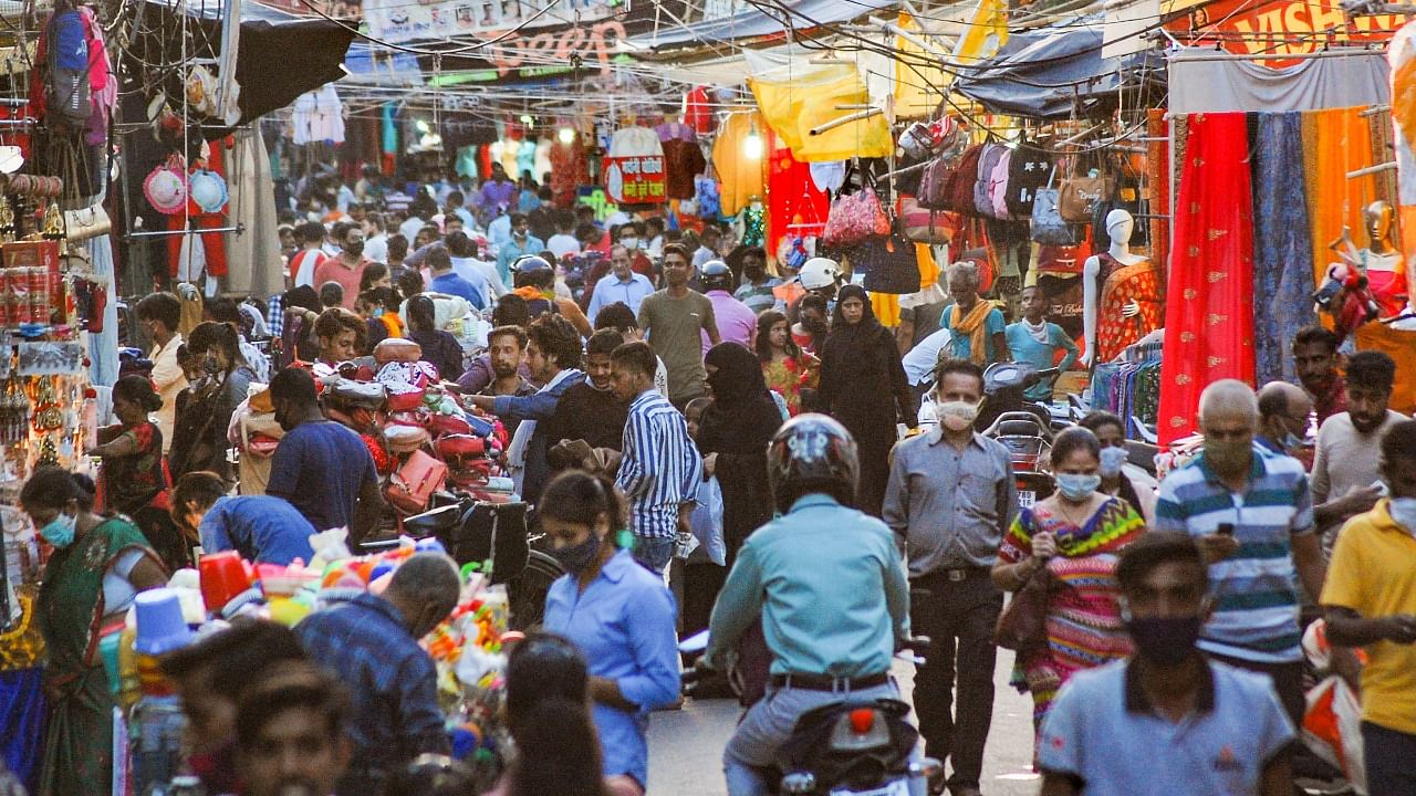 Crowded Sisamau market after unlocking of Covid-19 lockdown begins, in Kanpur, Tuesday, June, 1, 2021. Credit: PTI Photo