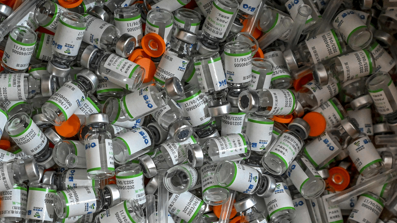 Discarded vials of the Chinese-made Sinopharm Covid-19 vaccine. Credit: AFP Photo