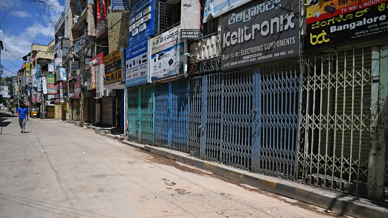 A deserted SP Road in Bengaluru during the Covid-19 lockdown. Credit: DH photo