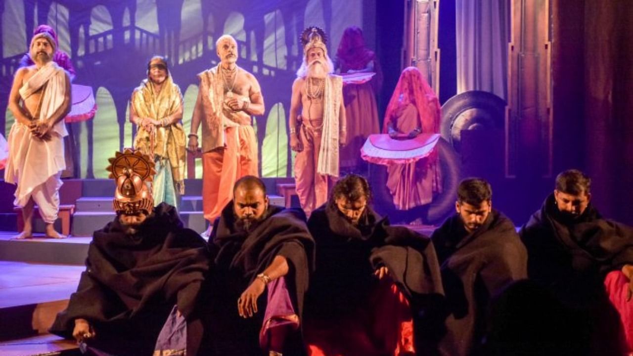 A scene from the play ‘Parva’, staged at Bhoomigeetha auditorium of Rangayana in Mysuru, on March 25. Credit: DH File Photo