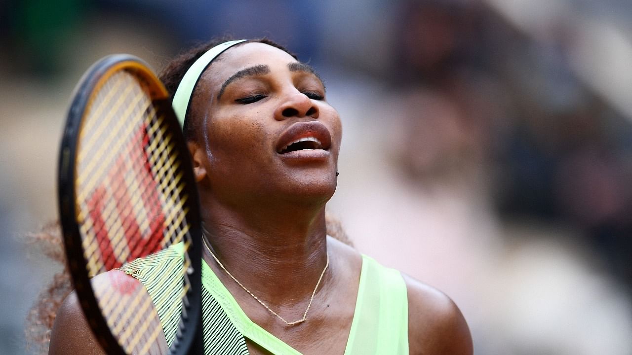 Serena Williams of the US reacts as she plays against Danielle Collins of the US during their women's singles third round tennis match on Day 6 of The Roland Garros 2021 French Open tennis tournament in Paris on June 4, 2021. Credit: AFP Photo