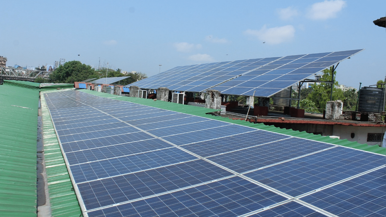 Solar panels on the roof of a railway station. Credit: Northeast Frontier Railway
