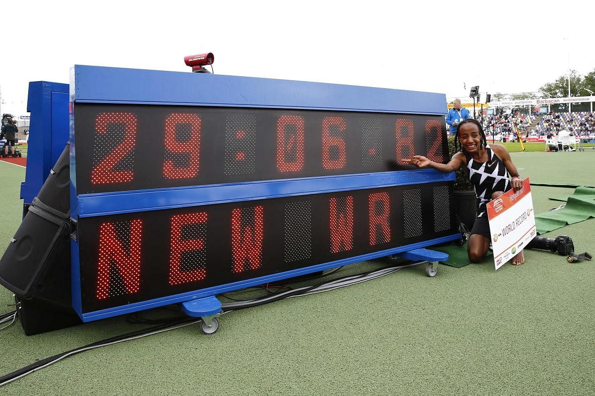 Dutch athlete Sifan Hassan wins the women's 10,000m during the FBK Games and sets new women's 10,000m world record in Hengelo. Credit: AFP Photo