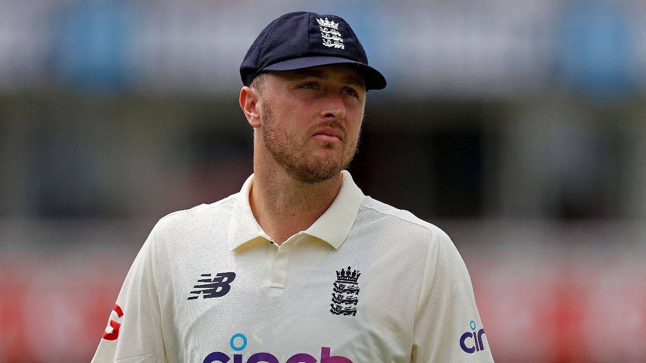 England's Ollie Robinson fields on the fifth day of the first Test cricket match between England and New Zealand at Lord's Cricket Ground in London. Credit: AFP Photo