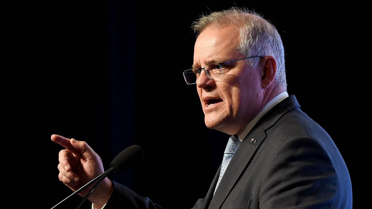 Morrison speaks during an address. Credit: AFP Photo