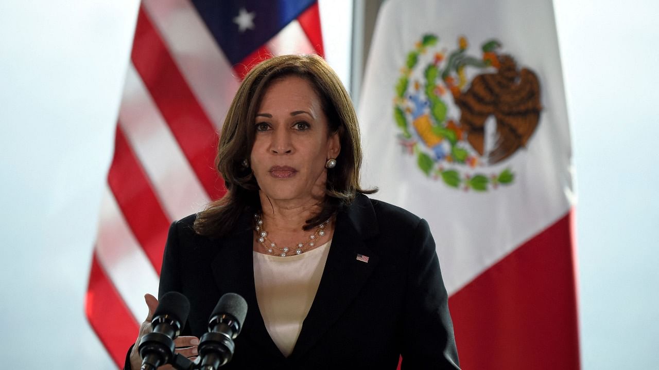Harris speaks during a press conference in Mexico City. Credit: AFP Photo