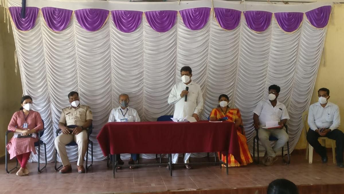 MLA Appachu Ranjan M P speaks at a task force meeting in Koodumangaluru.