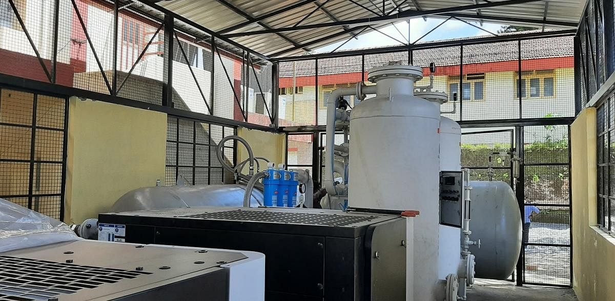 The oxygen generation unit being set up at the taluk government hospital in Virajpet.