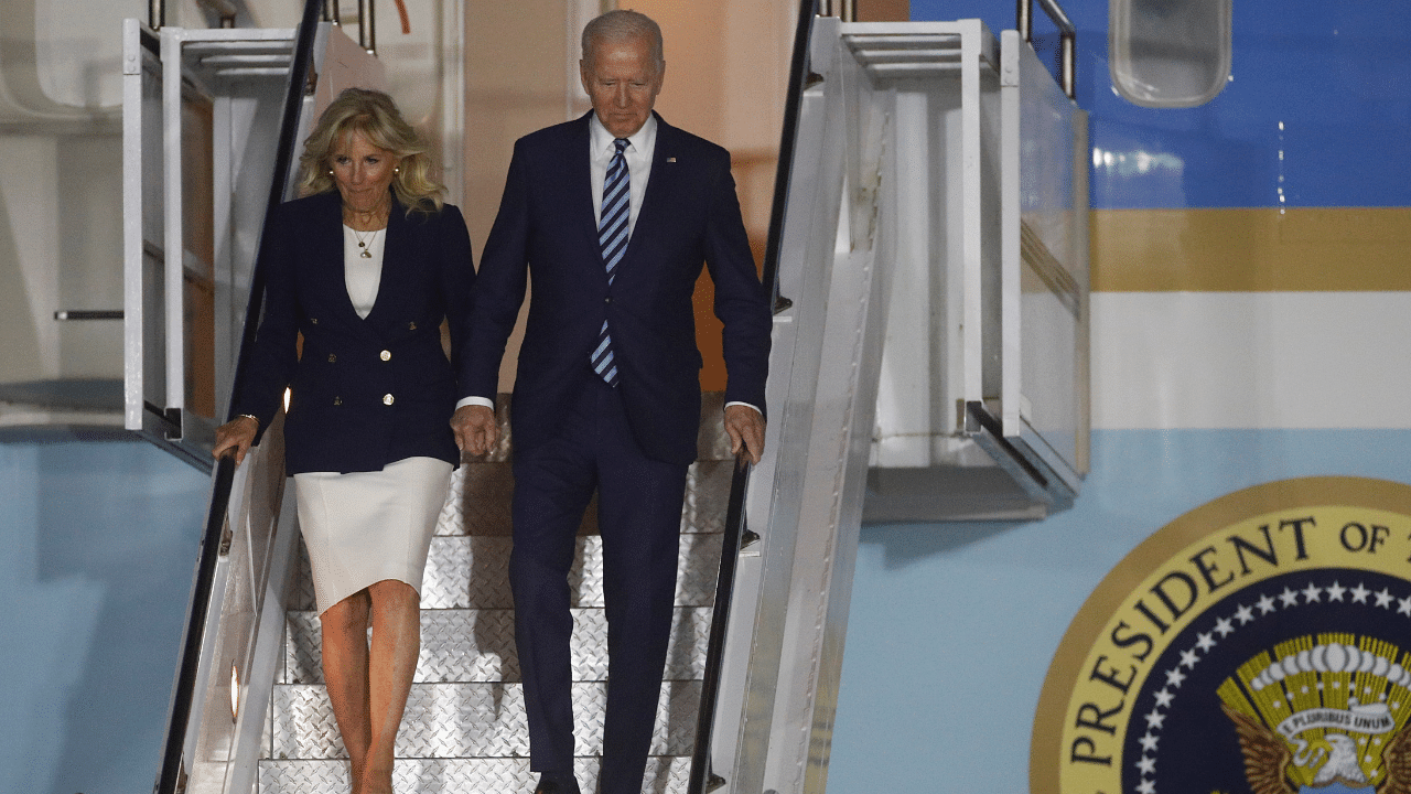 US President Joe Biden and first lady Jill Biden disembark Air Force One upon arrival at Cornwall Airport Newquay. Credit: Reuters Photo