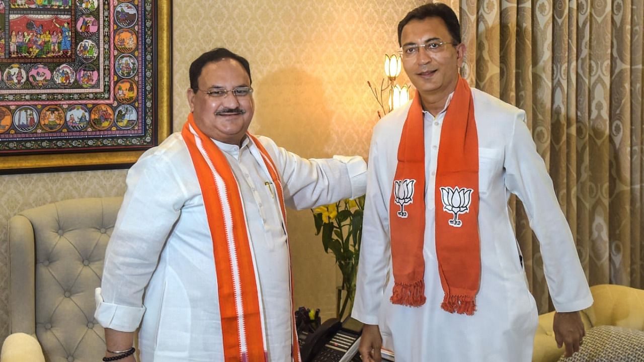 Jitin Prasada with BJP President J P Nadda. Credit: PTI Photo