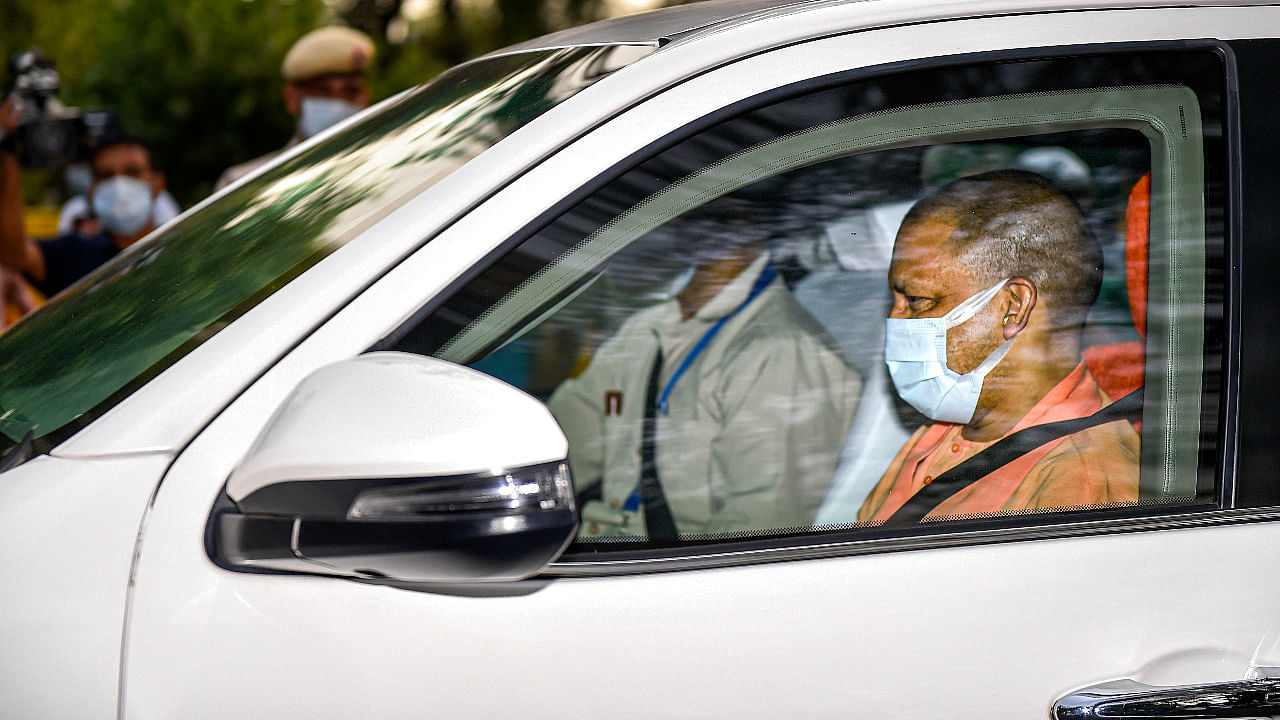 Uttar Pradesh Chief Minister Yogi Adityanath leaves after meeting with Home Minister Amit Shah. Credit: PTI Photo