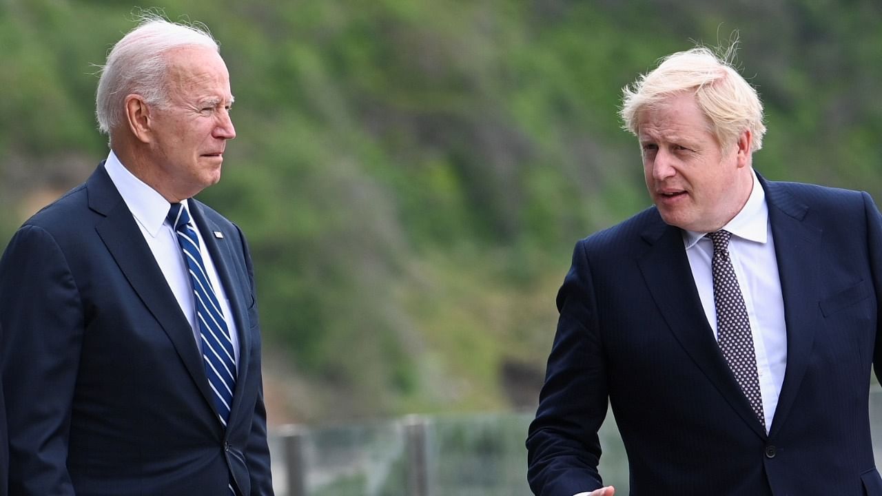 The two leaders were all smiles as they posed for the media before 90 minutes of closed-door discussions, overshadowed by claims Biden had ordered a rebuke to London amid its row with the European Union over new trading arrangements in Northern Ireland. Credit: Reuters Photo