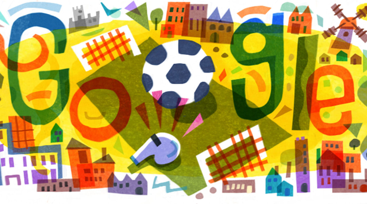 Google has come up with a vibrant and colourful doodle, wishing luck to the competing teams. Credit: Google