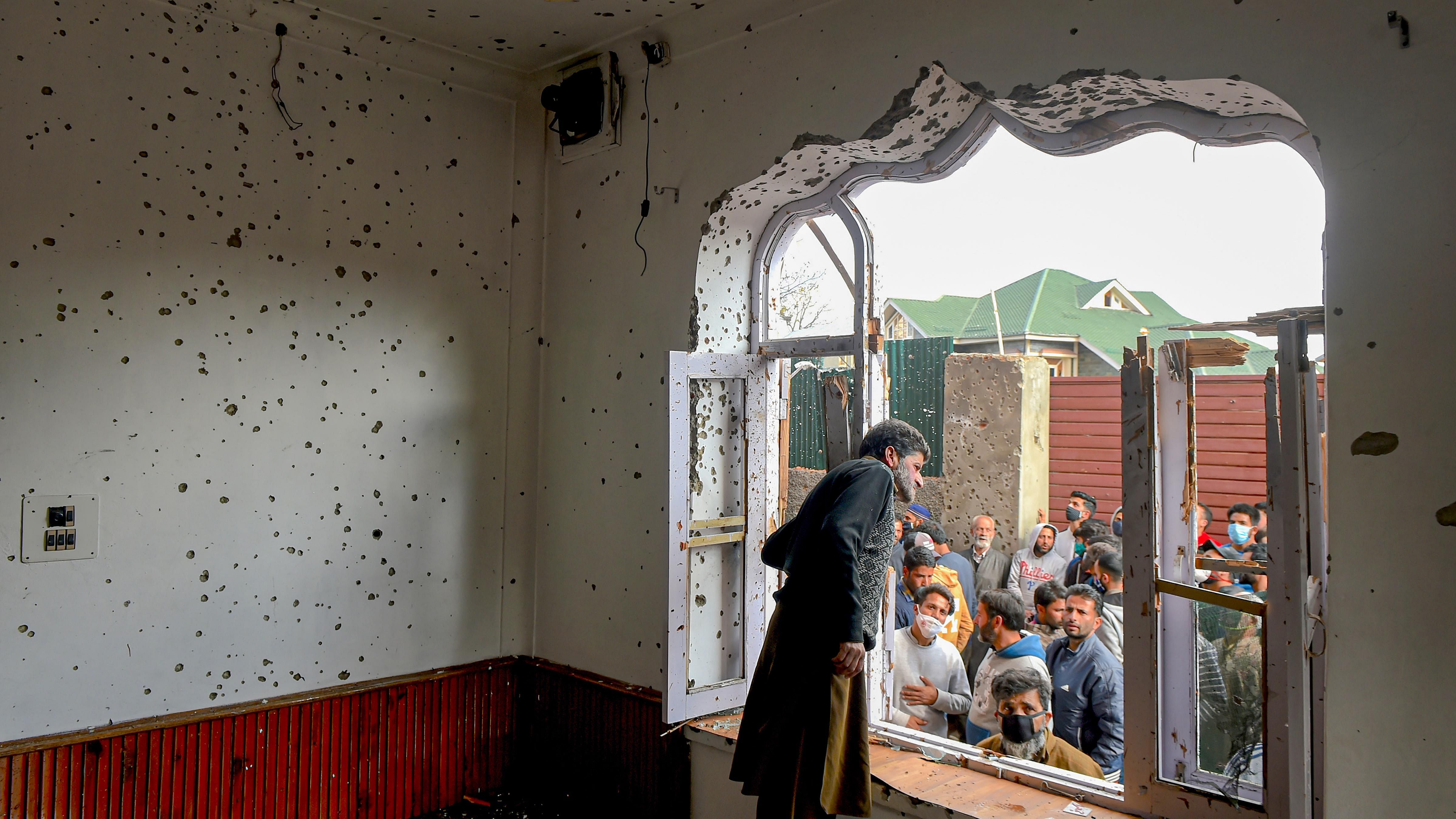 The partially damaged mosque where two militants were holed up during an encounter with security forces in Kashmir. Credit: PTI File Photo/ Representative