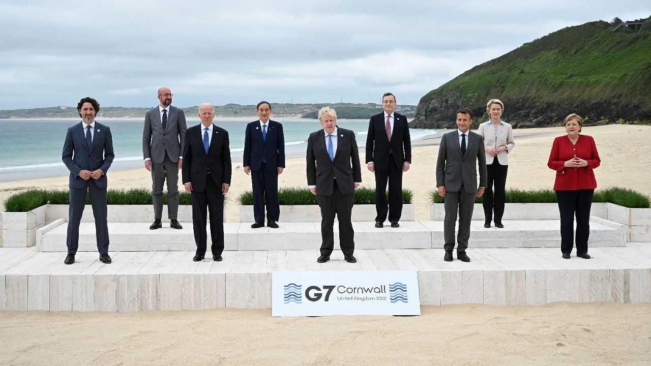 G7 leaders pose for a photograph in Carbis Bay, England. Credit: AFP Photo