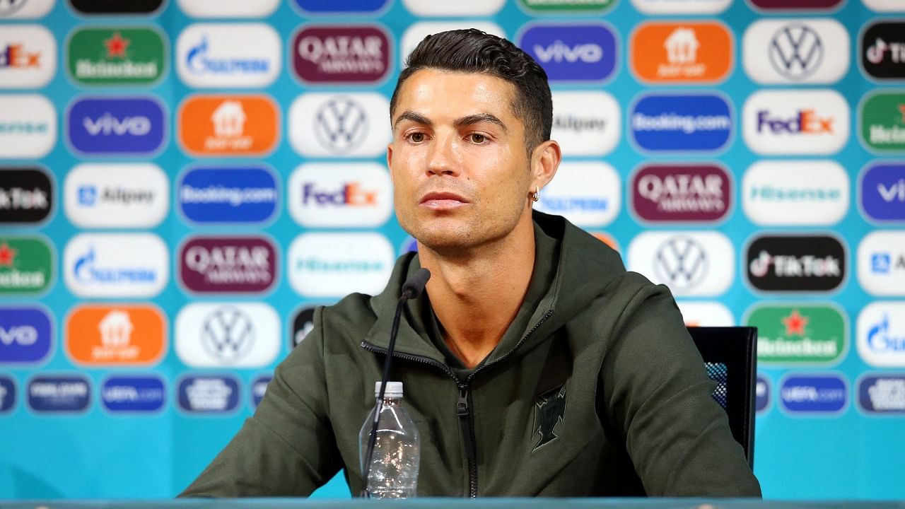 Portugal's Cristiano Ronaldo during the press conference UEFA. Credit: Handout via Reuters