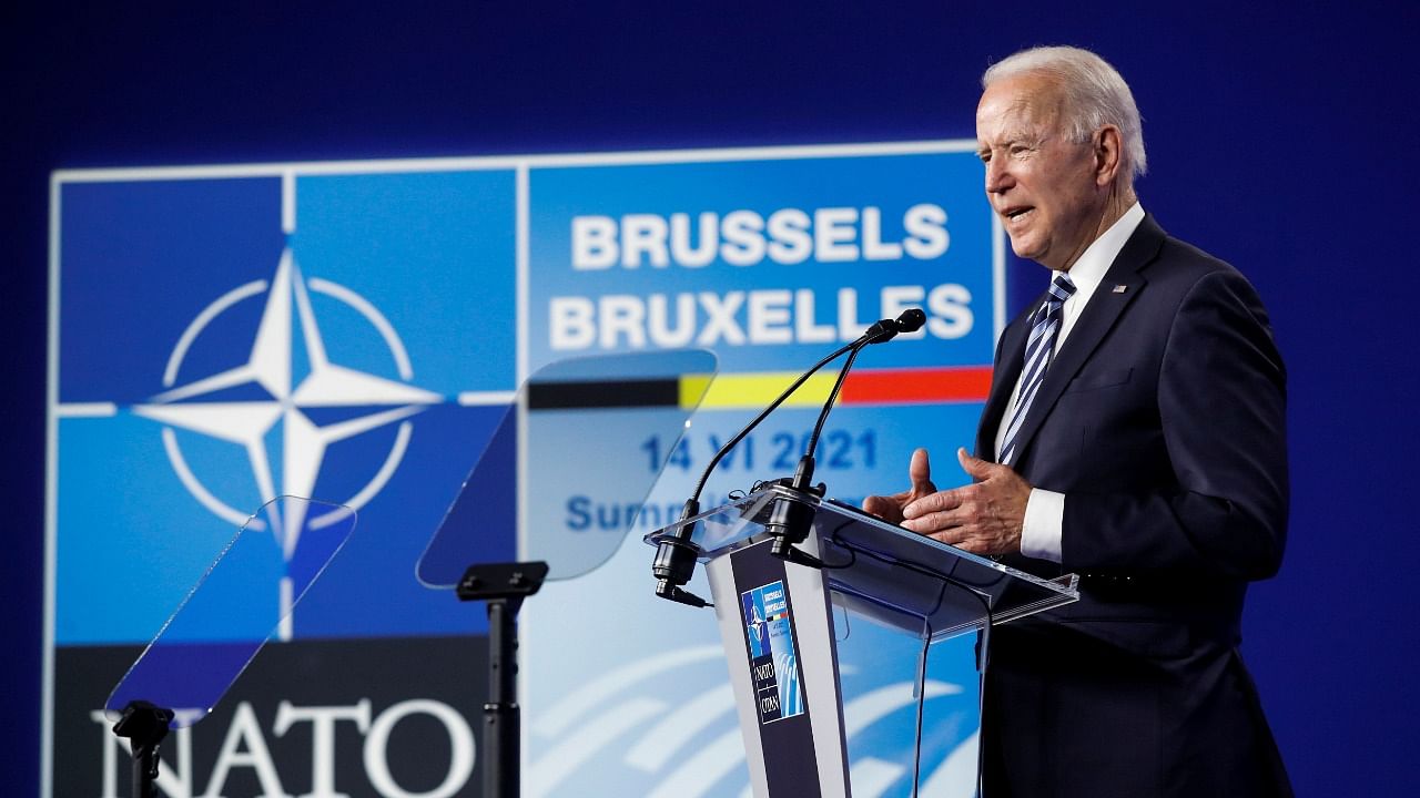 US President Joe Biden holds a news conference during a NATO summit in Brussels. Credit: Reuters Photo