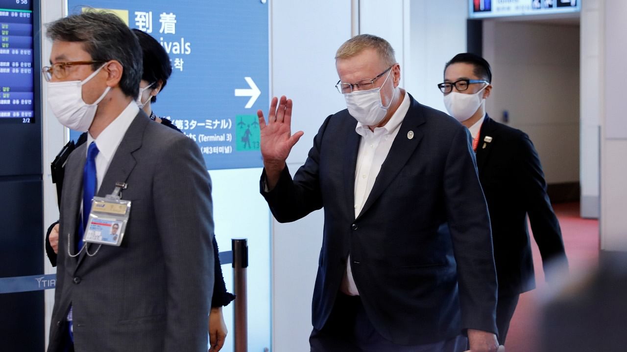 International Olympic Committee (IOC) Vice President and Tokyo 2020 Olympic Games Coordination Commission Chairman John Coates arrives at Haneda Airport in Tokyo, Japan. Credit: Reuters Photo