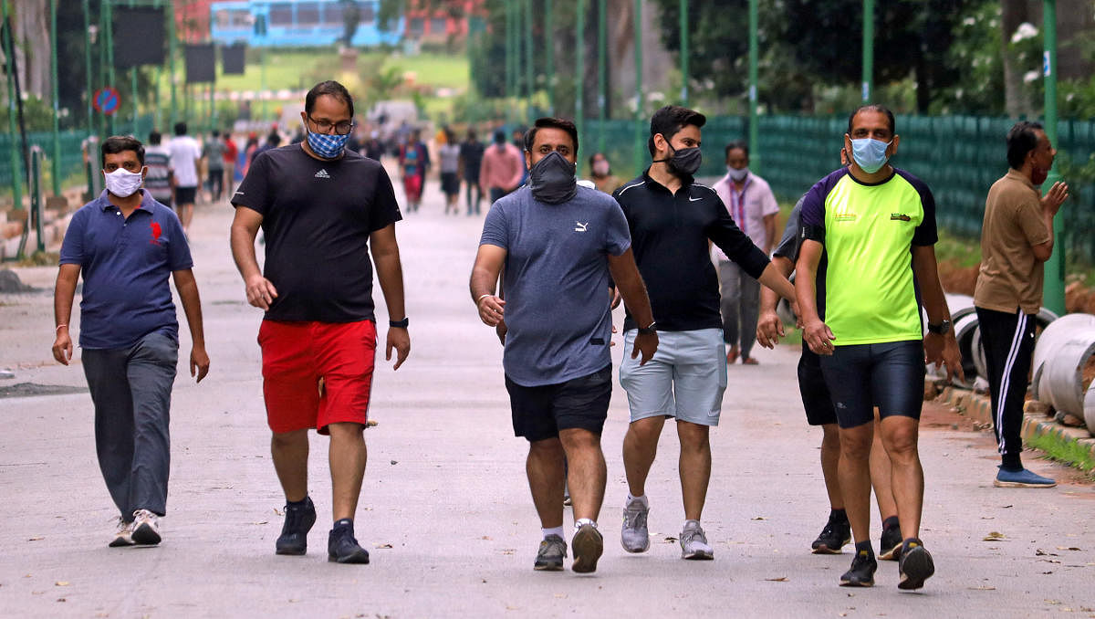 Walkers at Cubbon Park. Officials estimate that 1,000 people visited the park on Monday. SPECIAL ARRANGEMENT