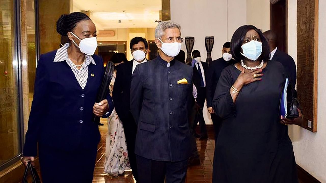 External Affairs Minister of India Dr. S Jaishankar with Kenya's Foreign Affairs Minister Raychelle Omamo after the Ministerial Roundtable, during his visit to Kenya. Credit: PTI Photo