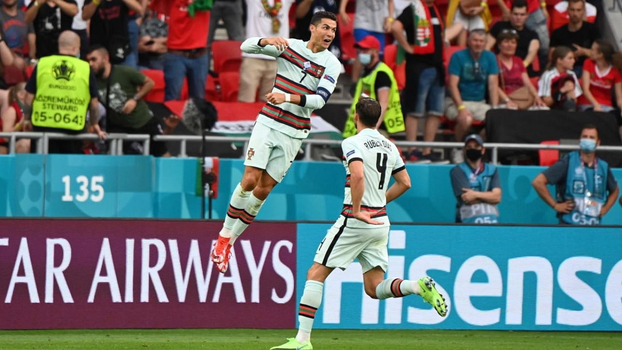 Portugal's Cristiano Ronaldo celebrates scoring their third goal. Credit: Reuters Photo
