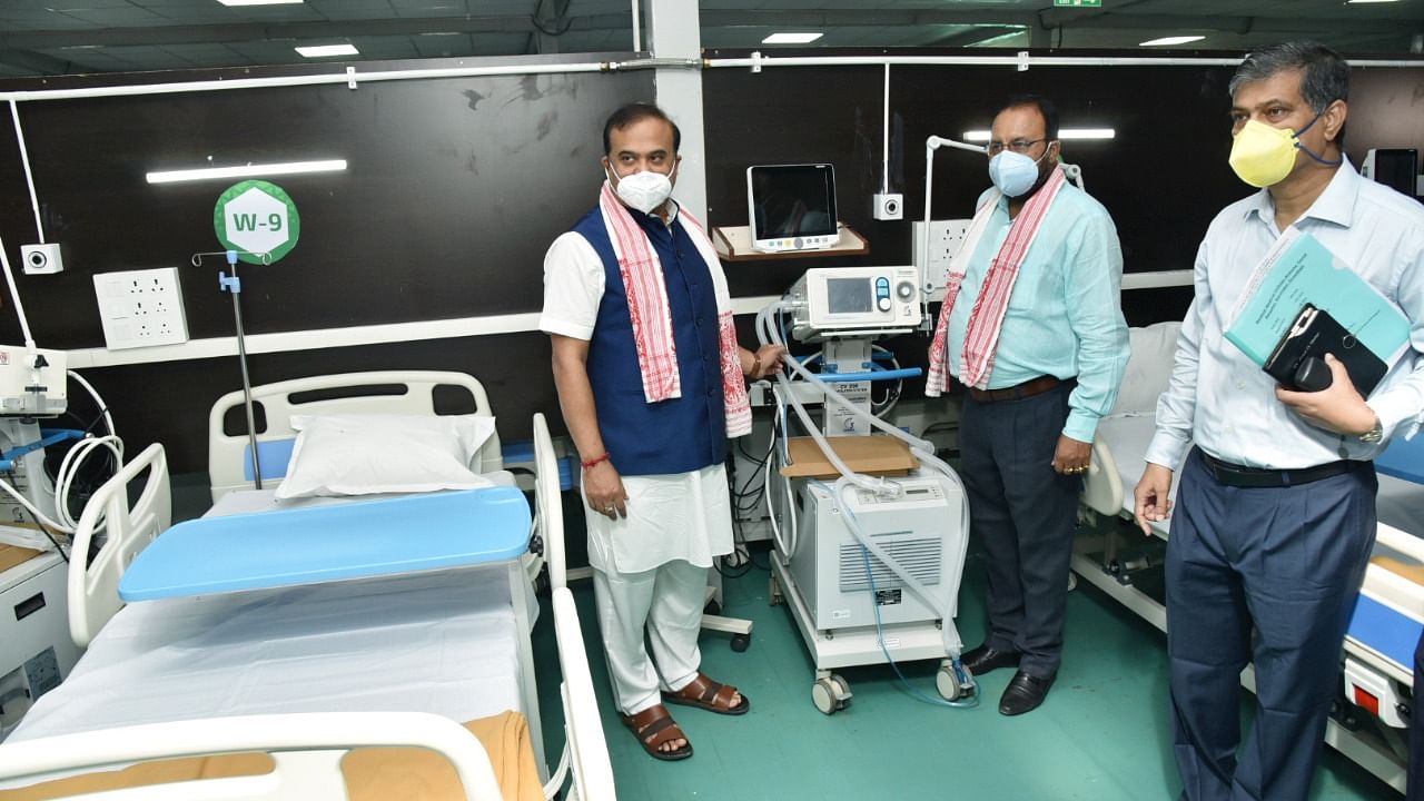 Assam Chief Minister Himanta Biswa Sarma inaugurates 300-bedded Covid hospital by State Government and DRDO, at Indira Gandhi Stadium in Guwahati. Credit: PTI photo