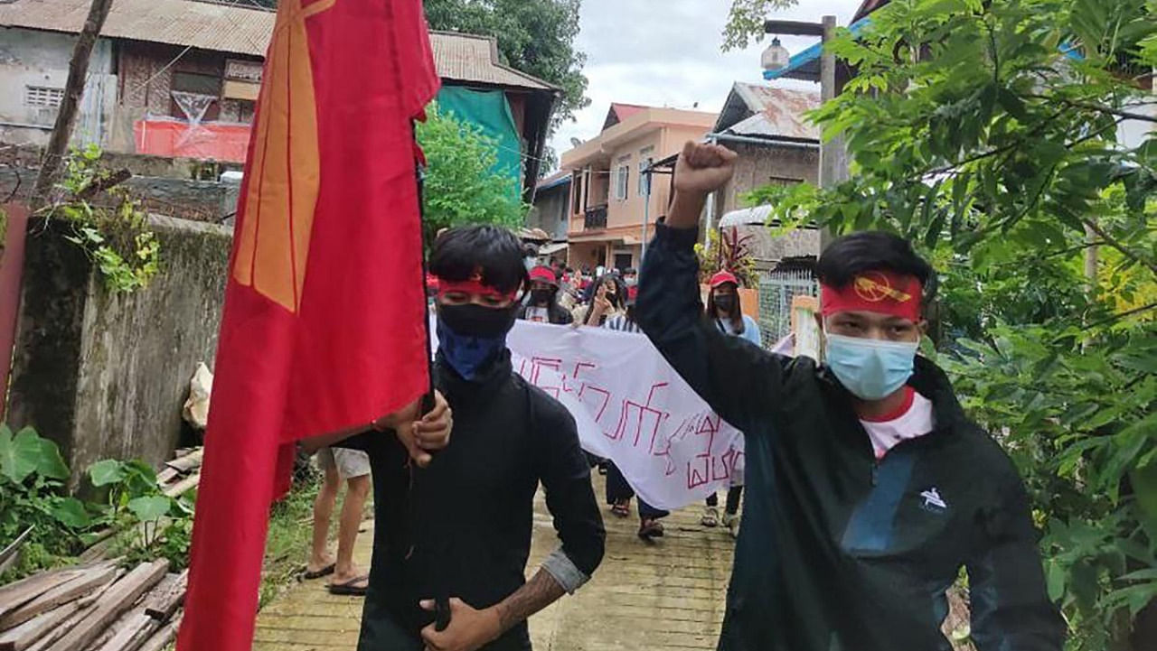 Protesters take out a demonstration against the military coup in Dawei, Myanmar. Credit: AFP Photo/Dawei Watch