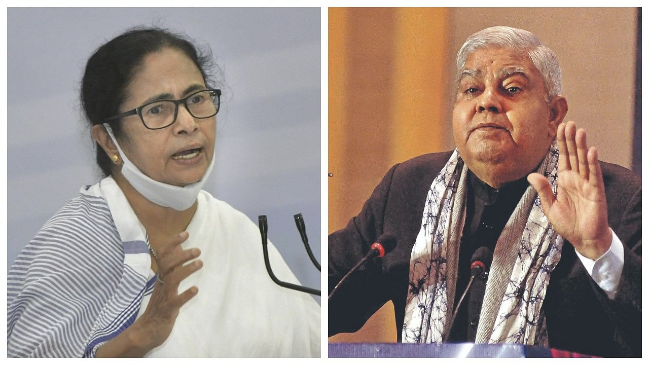 West Bengal Chief Minister Mamata Banerjee, Governor Jagdeep Dhankhar. Credit: DH Collage
