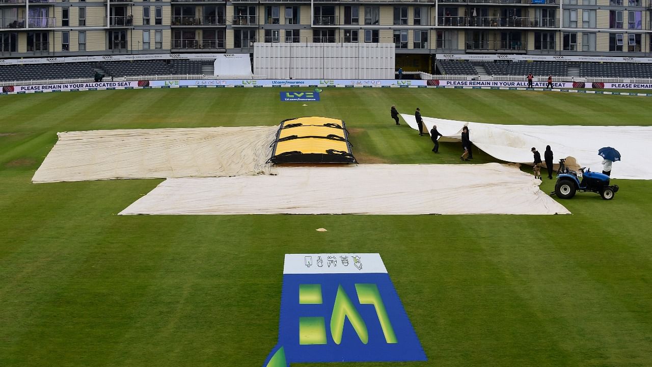 The start of the second session itself was also delayed by around 30 minutes due to rain after India reached 29 for 1 at lunch. Credit: Reuters Photo