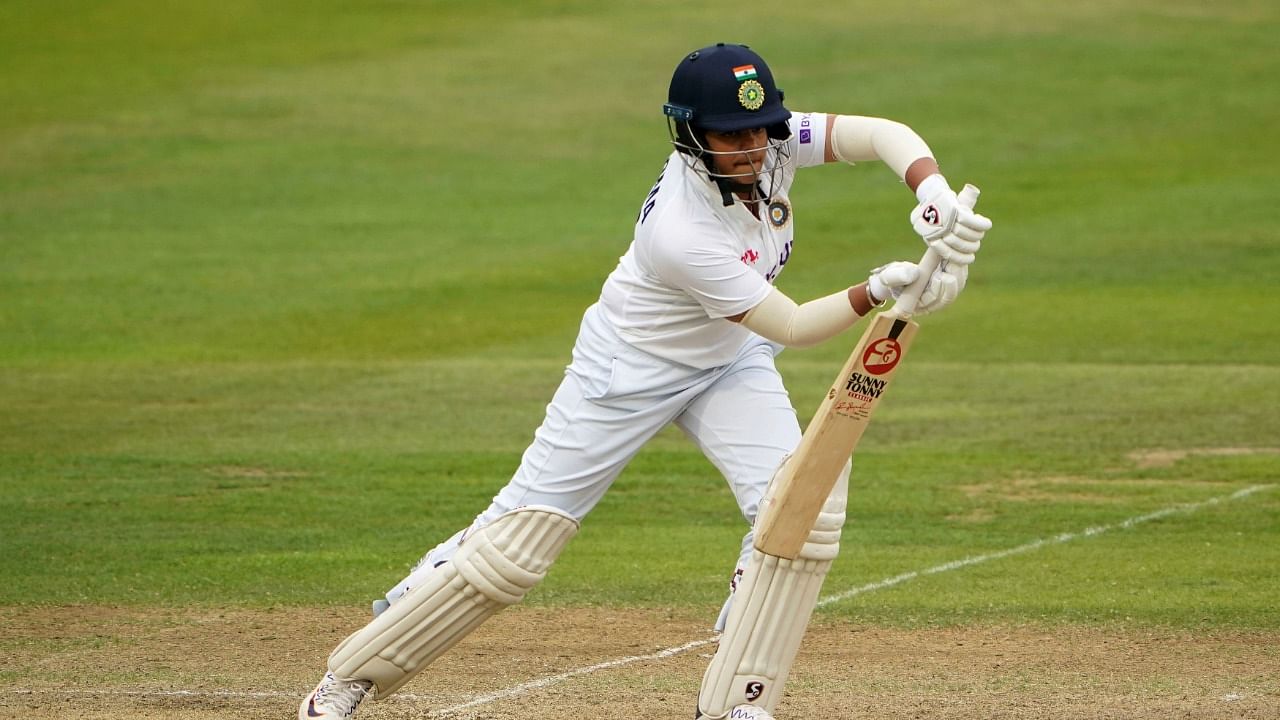 India's Shafali Verma in action during Day 3 of the Women's International Test match between England and India at the Bristol County Ground in Bristol. Credit: AP/PTI Photo