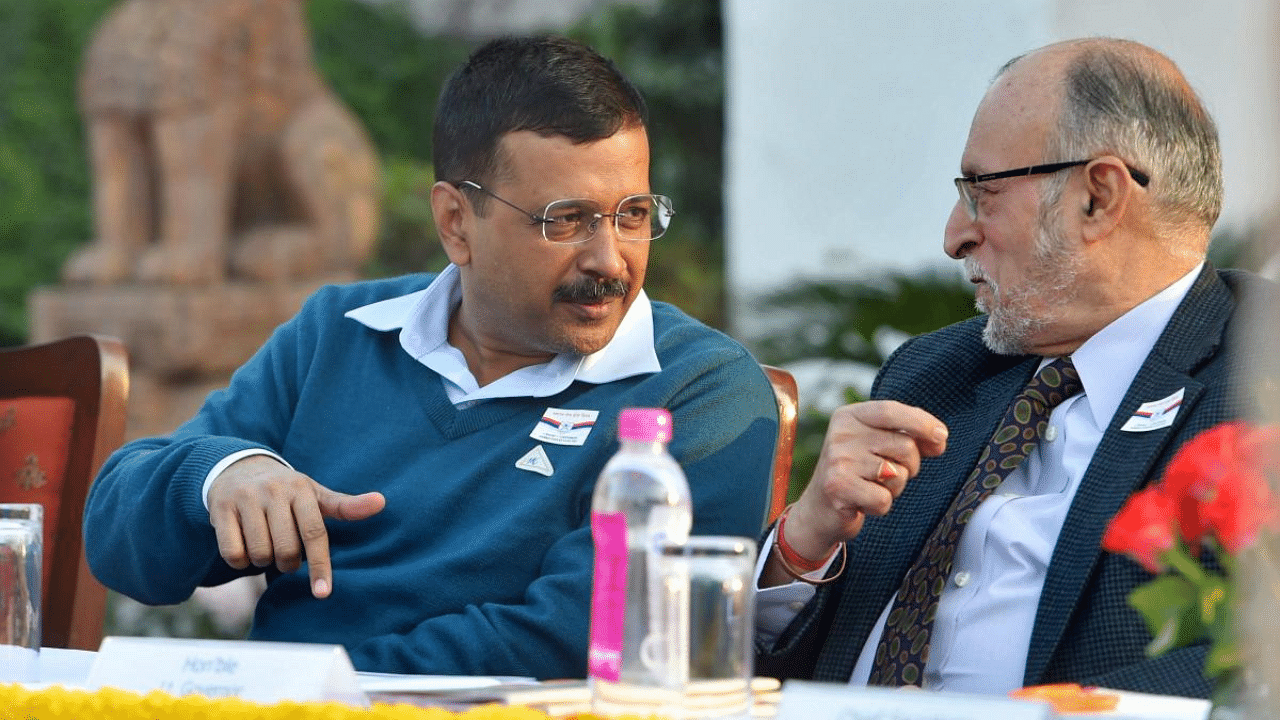 Delhi Lt Governor Anil Baijal (R) with Chief Minister Arvind Kejriwal. Credit: PTI File Photo