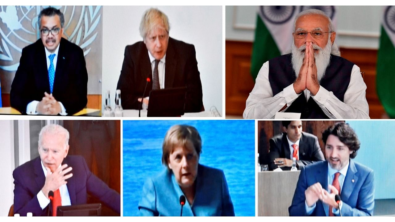 Prime Minister Narendra Modi participates in the first Outreach Session of the G7 Summit virtually, in New Delhi. Credit: PTI Photo/PIB