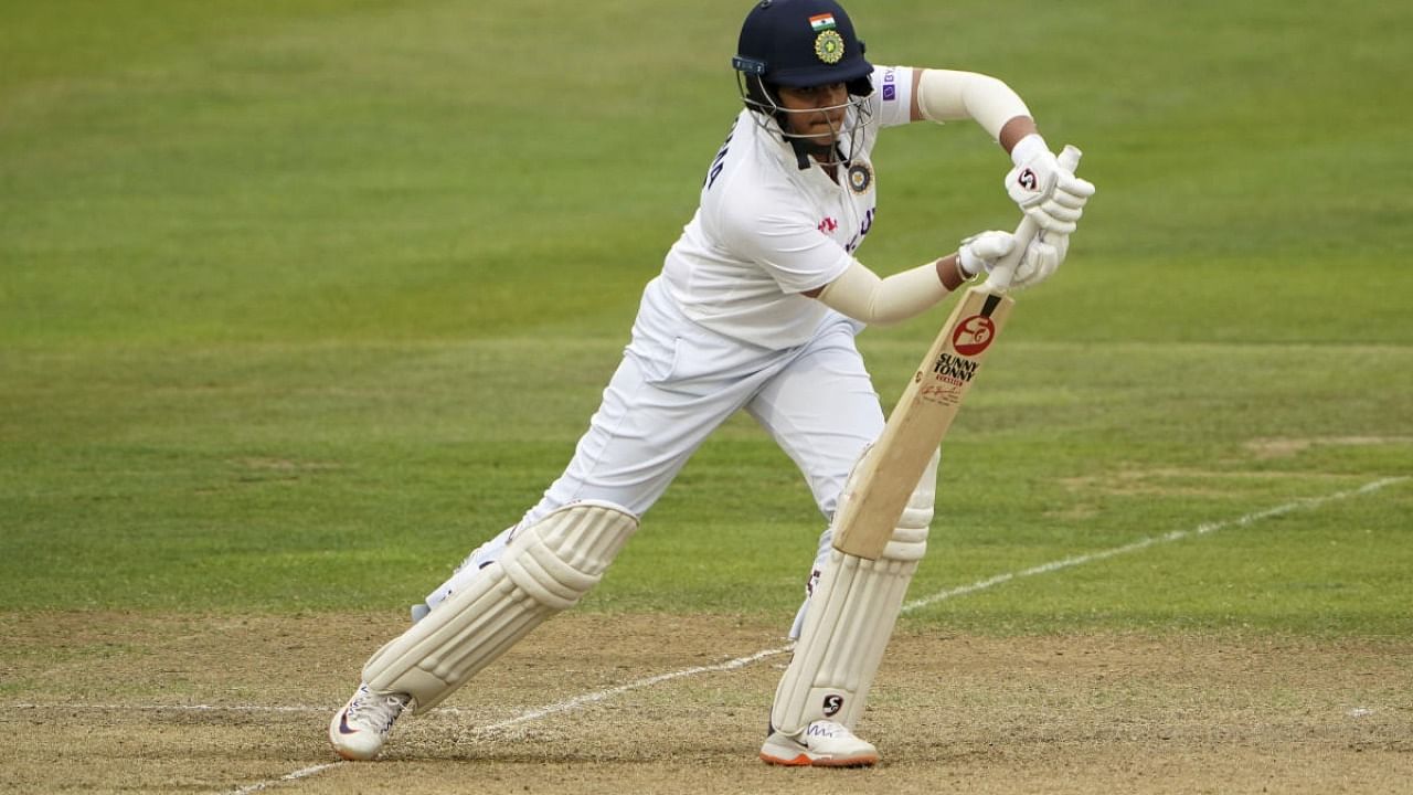 India's Shafali Verma in action during day three of the Women's International Test match between England and India at the Bristol County Ground in Bristol, England. Credit: AP Photo
