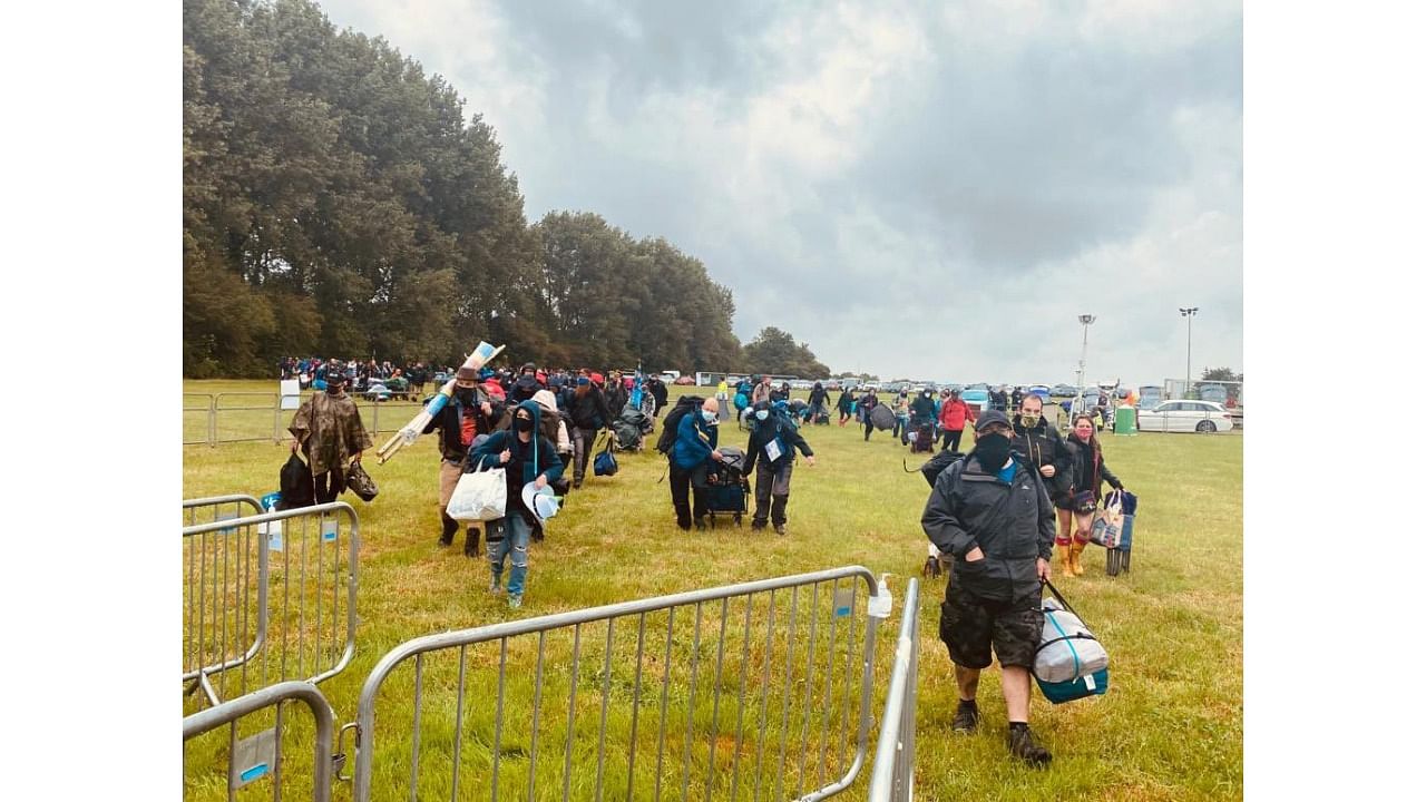 Attendees for the Download Festival reach Donington Park in England. Credit: Twitter/@DownloadFest