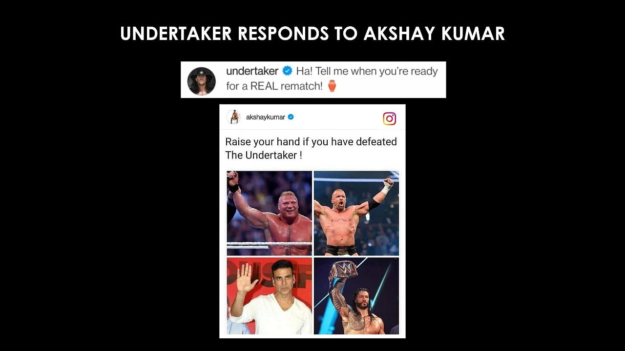 The Undertaker challenged the Bollywood action star for a ‘real fight’. Credit: Twitter Photo/@WWEIndia