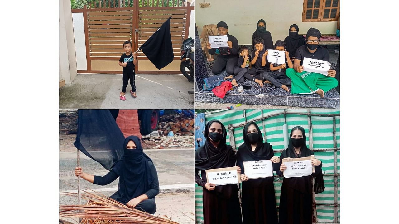 People observe 'black day' in protest against Lakshadweep administrator Praful Khoda Patel, in Lakshadweep islands, Monday, June 14, 2021. Credit: PTI Photo