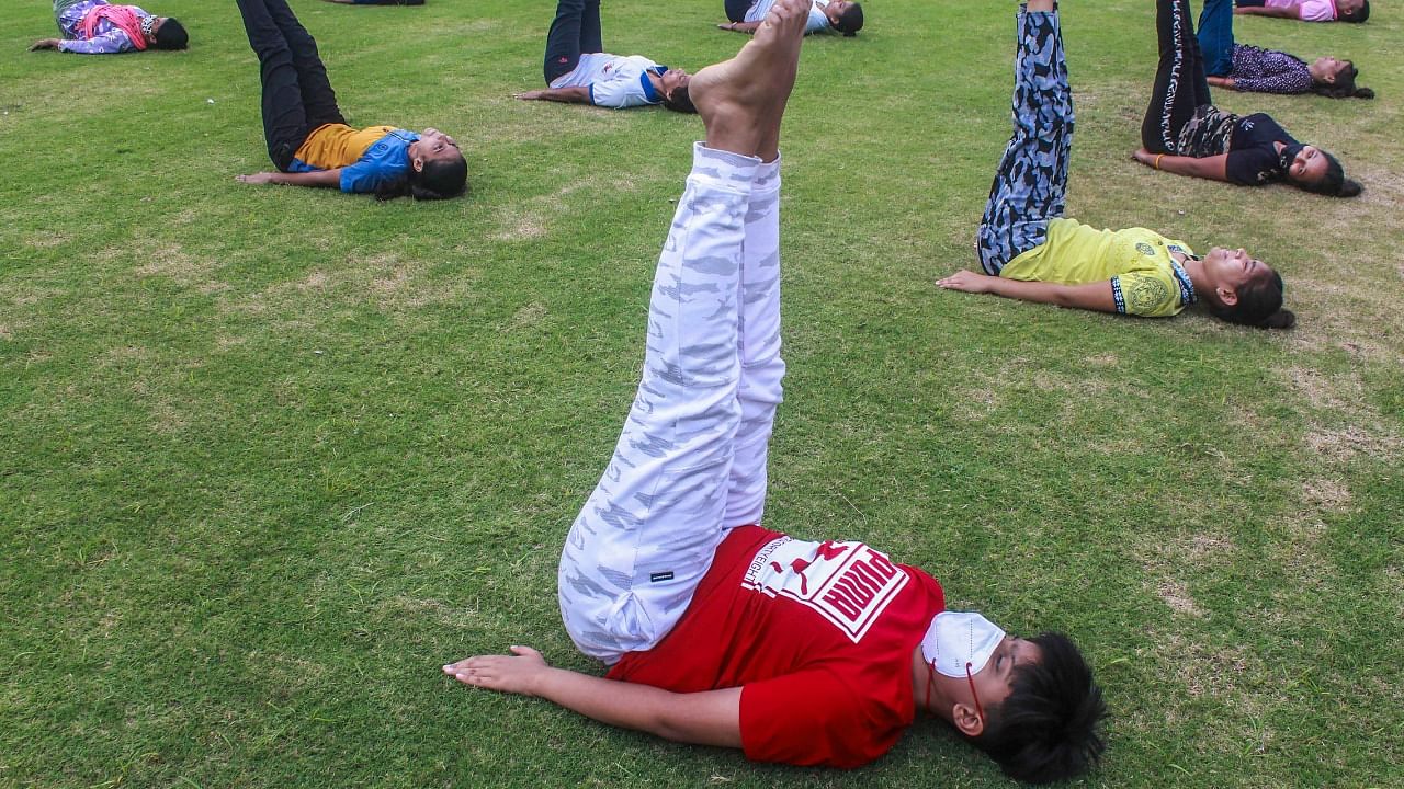 Yoga practice session in Gurugram. Representative Image. Credit: PTI Photo