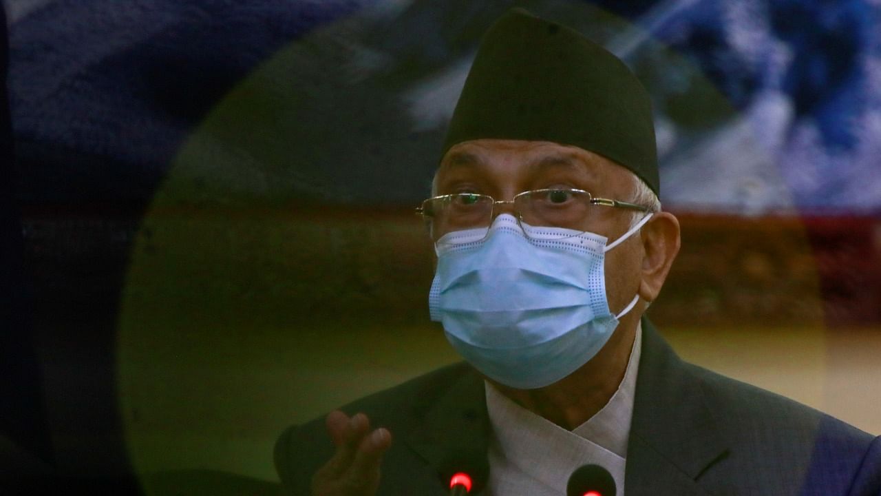 Nepal's Caretaker PM Khadga Prasad Sharma Oli speaks during news conference in Kathmandu. Credit: Reuters Photo