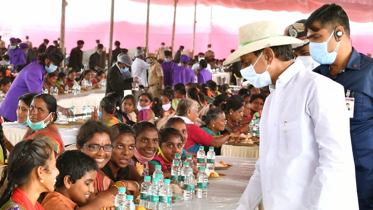 On Tuesday, Rao had lunch with all the locals of Vasalamarri, his “adopted village” in the Yadadri-Bhuvanagiri district. Credit: Special Arrangement