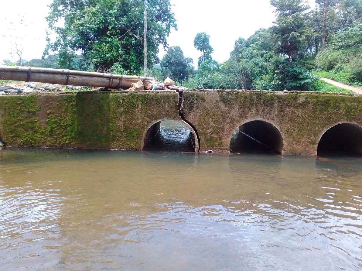 A damaged bridge in Cherangala village.