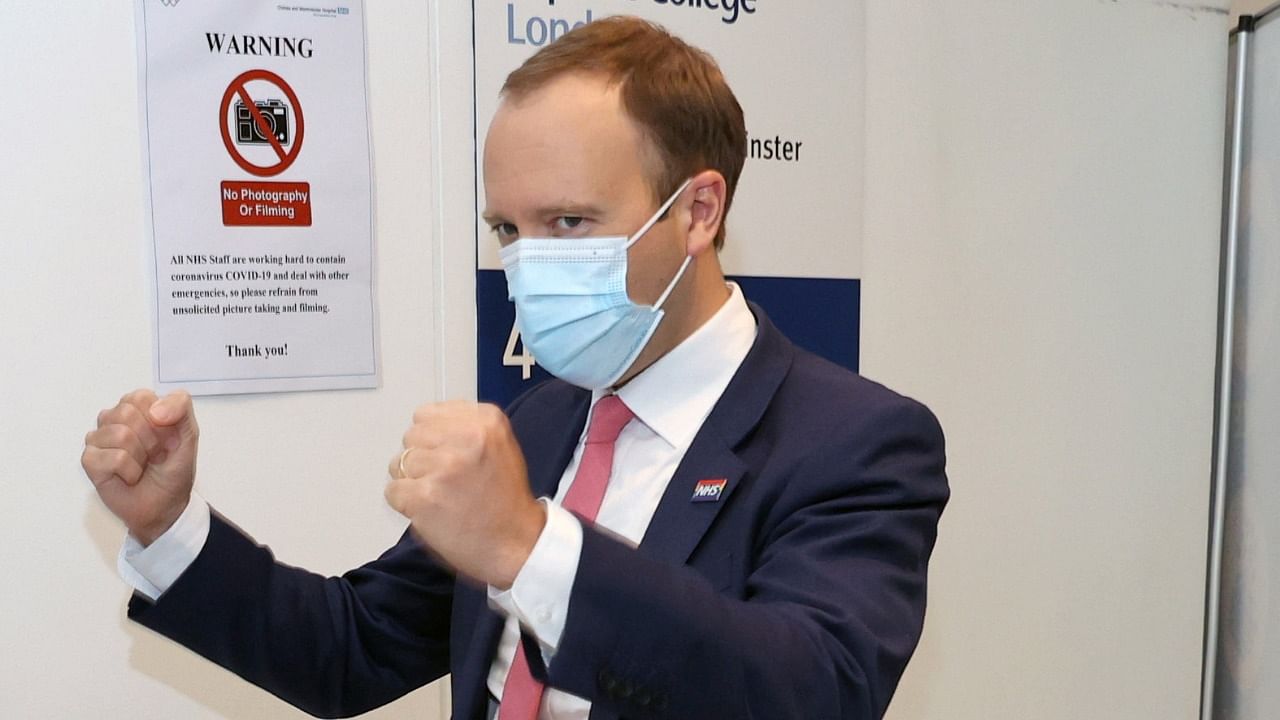 Britain's Health Secretary Hancock visits Chelsea & Westminster hospital in London. Credit: Reuters photo